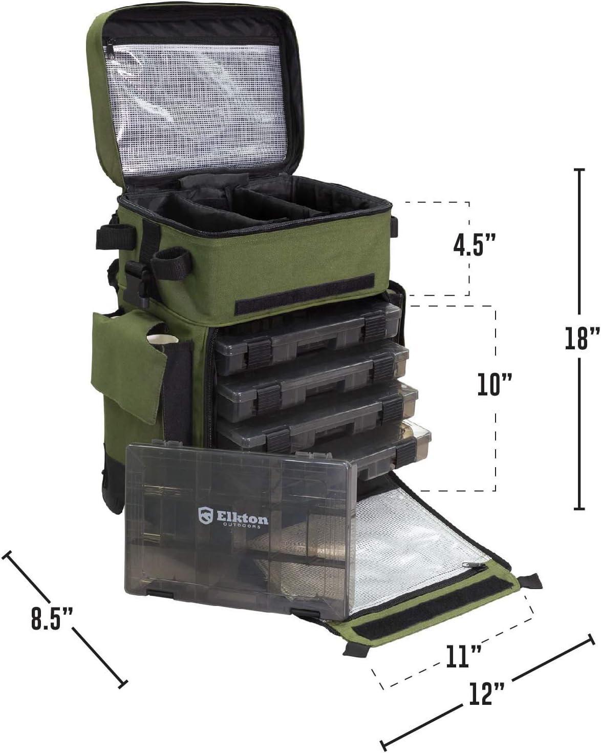 Elkton Outdoors Rolling Tackle Box with Wheels - Waterproof Rolling Fishing Backpack, 5 Removable Tackle Trays, 4 Rod Holders, Fishing Gifts for Men, Fish Tackle Bag, Roller Tackle Box