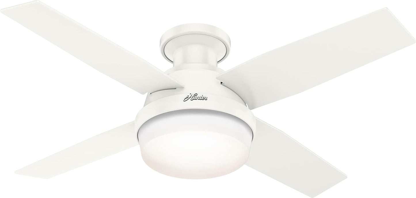 Hunter Fan Company Dempsey Low Profile Indoor / Outdoor Ceiling Fan with LED Light and Remote Control, 44", Matte Nickel