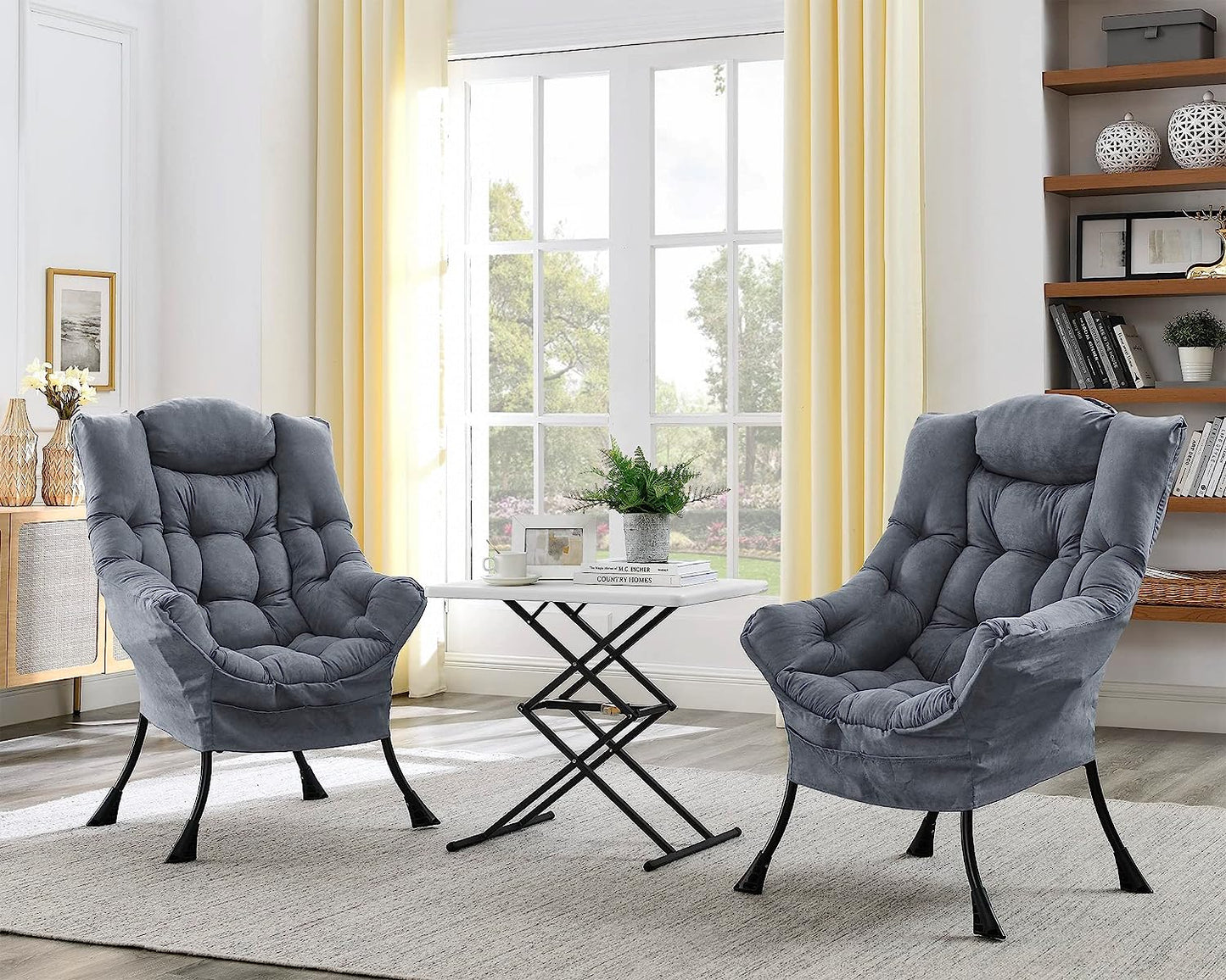 Living and More High Back Sofa Chair, Modern Fabric Lazy Chair, Accent Contemporary Lounge Chair, Cool Grey