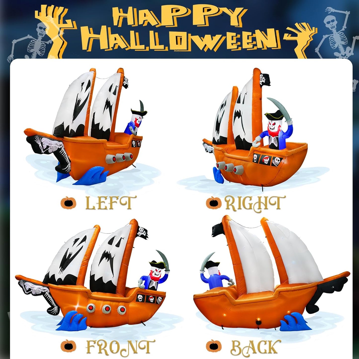 10ft Halloween Inflatable Pirate Ship Decoration