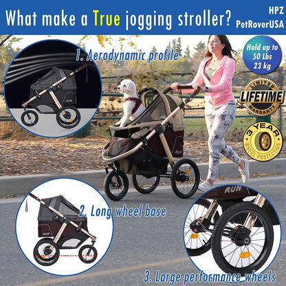 Jogging Sports Stroller with Comfort Rubber Wheels/Zipper-Less Entry/1-Hand Quick Fold/Aluminum Frame for Small/Medium Dogs, Cats and Pets (Green Camo)