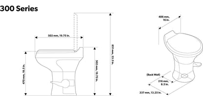 Dometic 302300071 300 Series Standard Height Heavy Duty Plastic RV Toilet, White