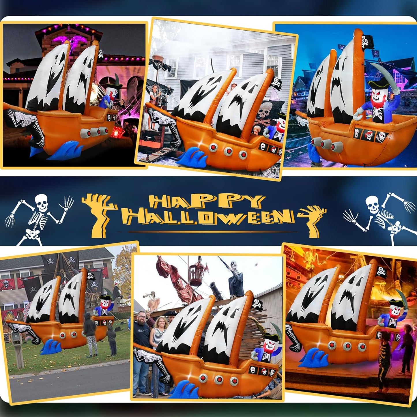 10ft Halloween Inflatable Pirate Ship Decoration