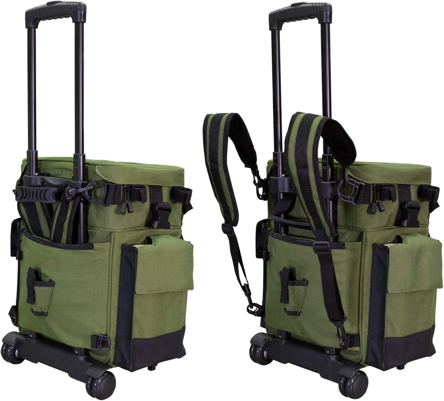 Elkton Outdoors Rolling Tackle Box with Wheels - Waterproof Rolling Fishing Backpack, 5 Removable Tackle Trays, 4 Rod Holders, Fishing Gifts for Men, Fish Tackle Bag, Roller Tackle Box