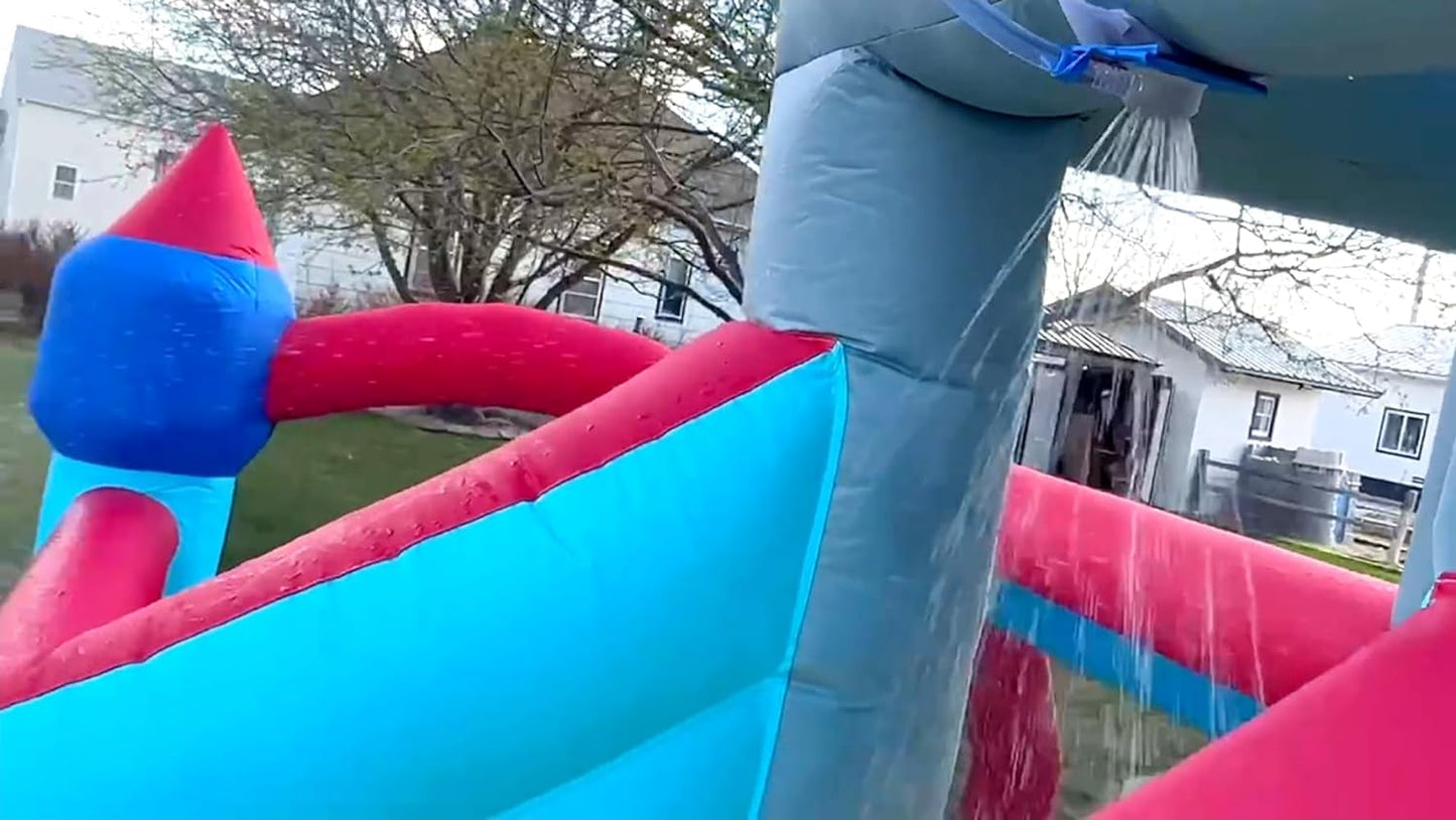 Inflatable Water Slides for Kids 8-in-1 Bounce House Water Park with 450W Blower Climbing Wall, Splash Pool, 2 Water Cannons, Basketball Hoop, Water Slide, Crocodile Sprinkler for Gift Backyard Party