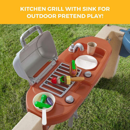 All-round play patio with canopy, kids indoor and outdoor kitchen play set