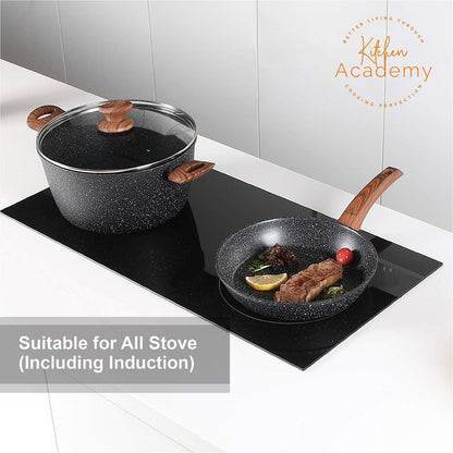 Kitchen Academy Induction Cookware Sets - 12 Piece Green Cooking Pan Set, Granite Nonstick Pots and Pans Set