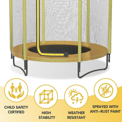 60" Kids Trampoline with Safety Enclosure Net, 5FT Toddler Indoor & Outdoor Trampoline/w Basketball Hoop - Parent-Child Interactive Game Fitness Trampoline Toy Gift for Boys and Girls Age 1-8