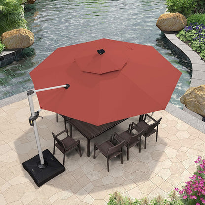 12ft Solar LED Patio Umbrella Outdoor Round Umbrella Large Cantilever Umbrella with LED Lights Windproof Bias Umbrella Heavy Duty Parasol for Garden Deck Pool Patio