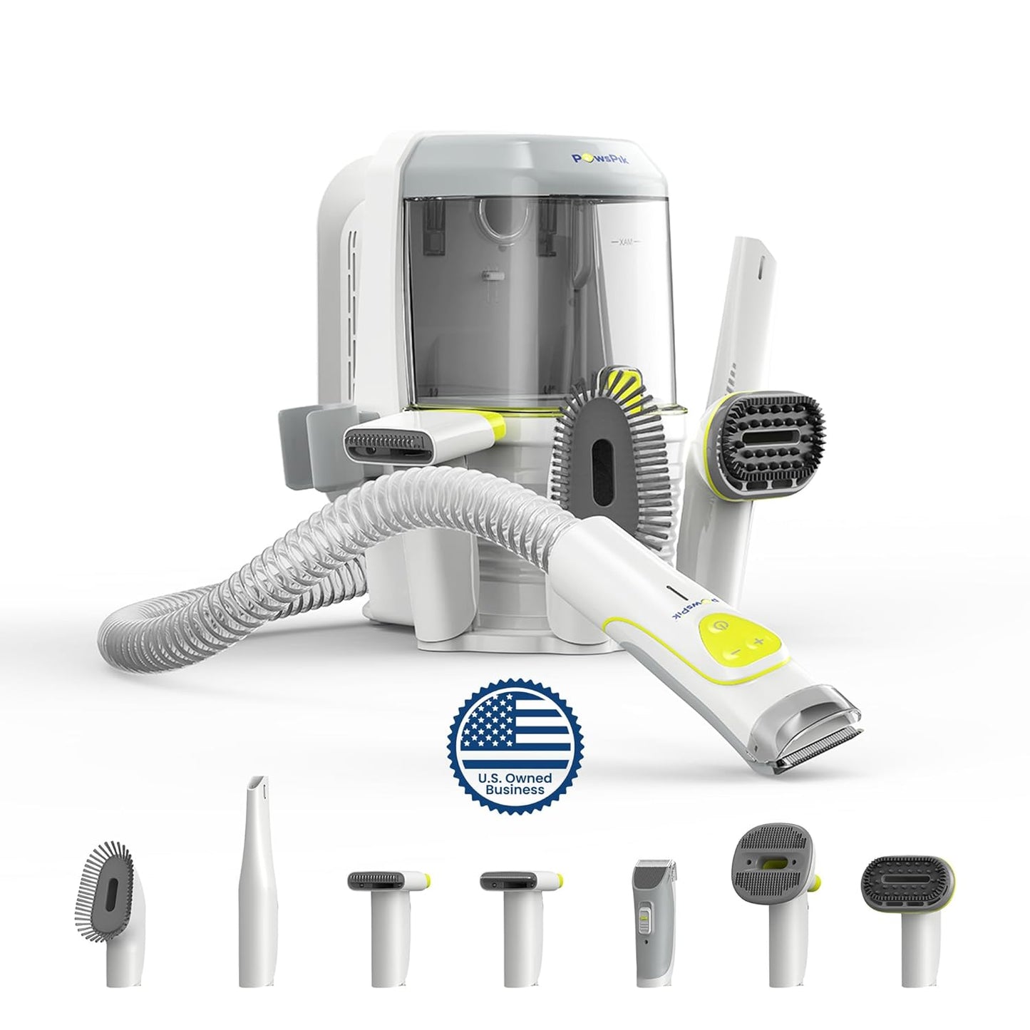 Professional Pet Grooming Vacuum Kit, Dogs & Cats, Direct Handheld Control, 7 Grooming Tools, 6 Suction Levels, Large 2.2L Dust Bin, UL, HEPA Filter