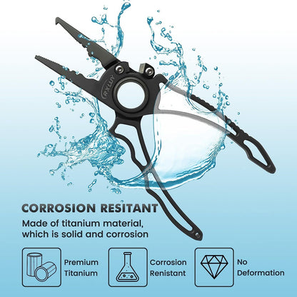 RXLUY Titanium Fishing Pliers, Premium Saltwater Fishing Gear, Tungsten Cutters, Split Ring Hook Remover, Knot Tying Tool with Lanyard, Ice Fishing, Sea Fishing Kit Gifts for Men