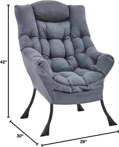 Living and More High Back Sofa Chair, Modern Fabric Lazy Chair, Accent Contemporary Lounge Chair, Cool Grey