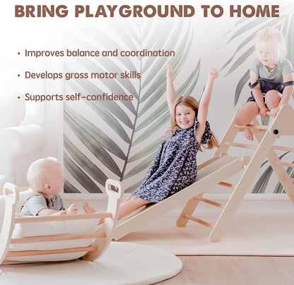 5 in 1 Pikler Triangle Set, Baby Climbing Toy Indoor Playground, Kids Jungle Gym