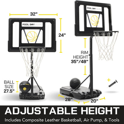All-In-One Pool Basketball Hoop - Includes Composite Basketball, Air Pump, & Tools - Matte Black Heavy Duty Set - Adjustable Poolside Basketball Goal - Made for Kids, Teens, & Adults