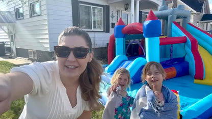 Inflatable Water Slides for Kids 8-in-1 Bounce House Water Park with 450W Blower Climbing Wall, Splash Pool, 2 Water Cannons, Basketball Hoop, Water Slide, Crocodile Sprinkler for Gift Backyard Party