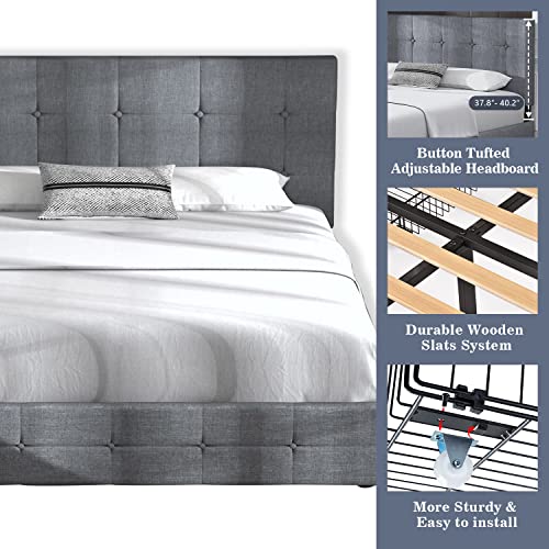 Allewie Upholstered Queen Size Platform Bed Frame with 4 Storage Drawers and Headboard