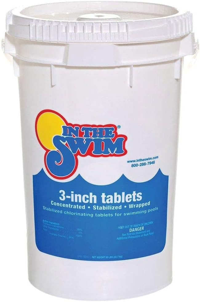 In The Swim 3 Inch Stabilized Chlorine Tablets for Sanitizing Swimming Pools - Individually Wrapped, Slow Dissolving - 90% Available Chlorine - Tri-Chlor - 50 Pounds