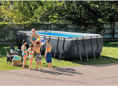 Rectangular Frame Above Ground Outdoor Swimming Pool Set with 1200 GPH Sand Filter Pump, Pool Cover and Ladder
