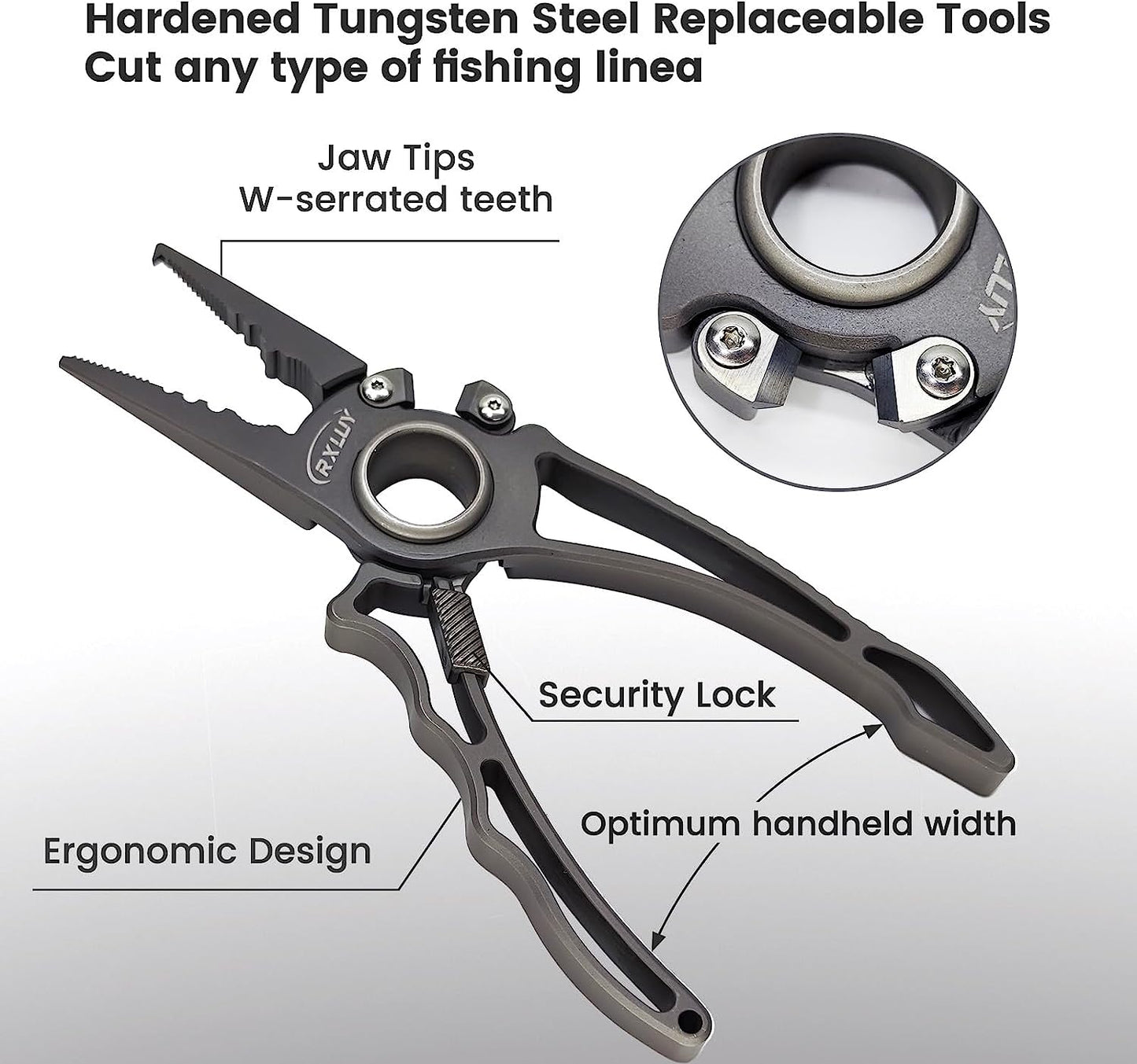 RXLUY Titanium Fishing Pliers, Premium Saltwater Fishing Gear, Tungsten Cutters, Split Ring Hook Remover, Knot Tying Tool with Lanyard, Ice Fishing, Sea Fishing Kit Gifts for Men