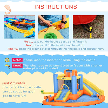 Kids Inflatable Water Slide 5-in-1 Bounce House Water Park Jumping Castle with Water Pool, Slide, Climbing Walls, & 2 Water Cannons, 450W Air Blower