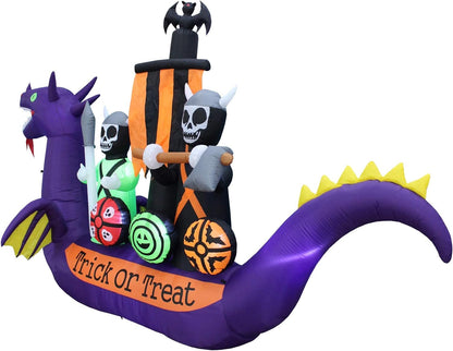 11ft Long Halloween Inflatable Dragon Pirate Ship Skeleton Scene