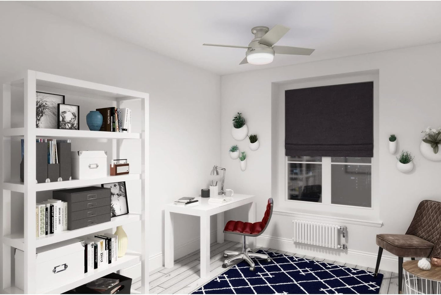 Hunter Fan Company Dempsey Low Profile Indoor / Outdoor Ceiling Fan with LED Light and Remote Control, 44", Matte Nickel