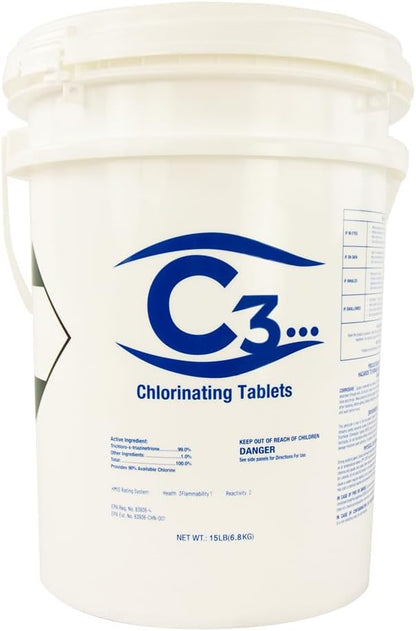 C3... 3" Stabilized Chlorine Tablets for Swimming Pools and Spas | Individually Wrapped | Slow Dissolving Tabs | 50 Pounds