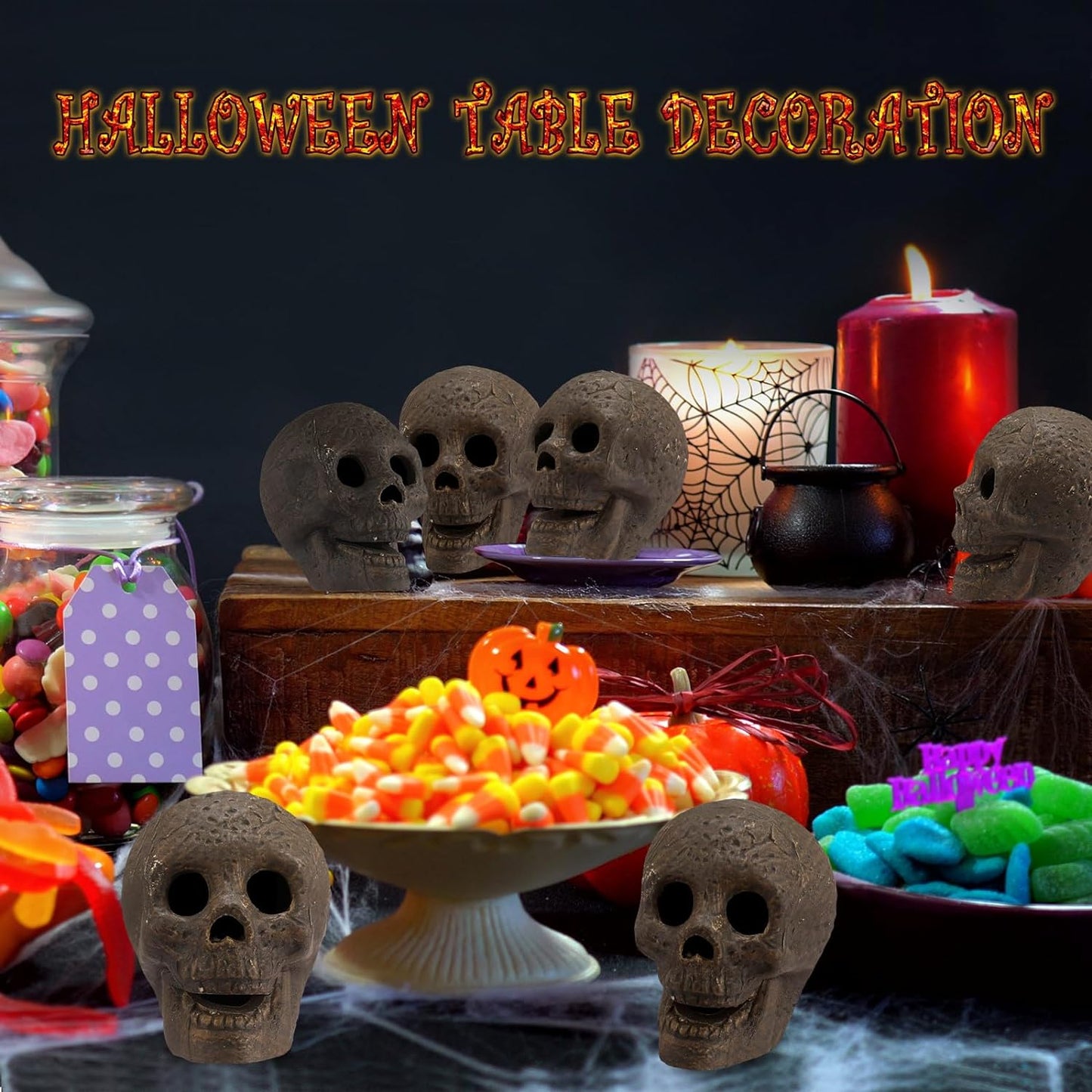 48-Pack Fire Pit Skulls, Halloween Skull Stone Decorations