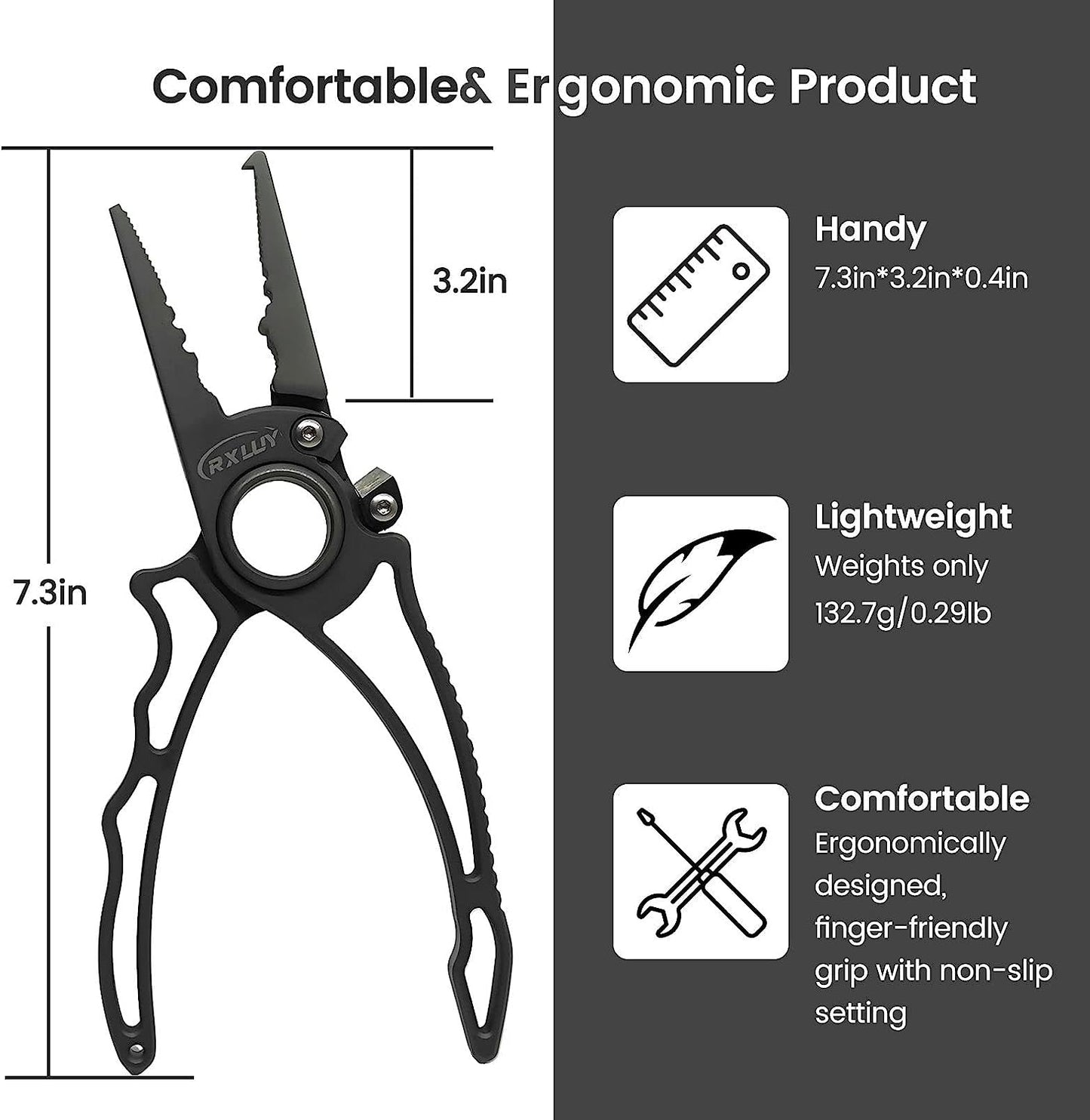 RXLUY Titanium Fishing Pliers, Premium Saltwater Fishing Gear, Tungsten Cutters, Split Ring Hook Remover, Knot Tying Tool with Lanyard, Ice Fishing, Sea Fishing Kit Gifts for Men