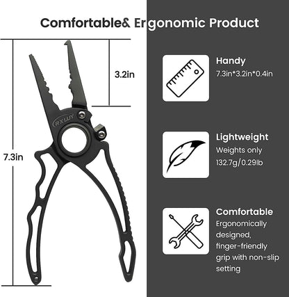 RXLUY Titanium Fishing Pliers, Premium Saltwater Fishing Gear, Tungsten Cutters, Split Ring Hook Remover, Knot Tying Tool with Lanyard, Ice Fishing, Sea Fishing Kit Gifts for Men