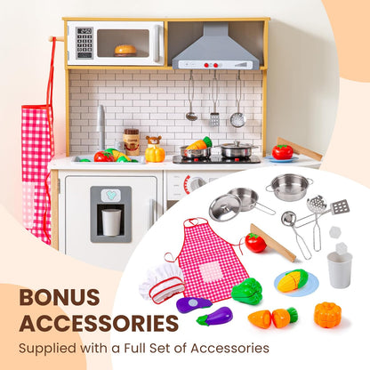 Play Kitchen for Kids - Toy Kitchen Set for Toddlers with Realistic Lights and Sounds, Kids Kitchen Playset with Abundant Toy Food Set