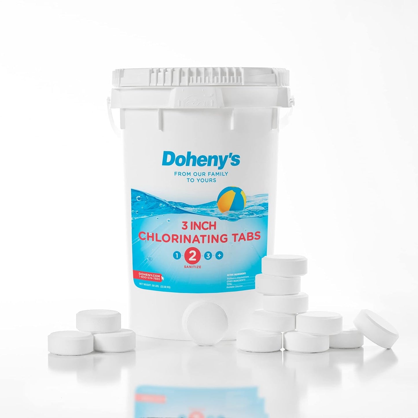 Doheny's 3 Inch Stabilized Chlorine Tablets | Pro-Grade Pool Sanitizer, Long Lasting, Slow Dissolving, 99% Pure Tri-Chlor, Individually Wrapped - 50lb