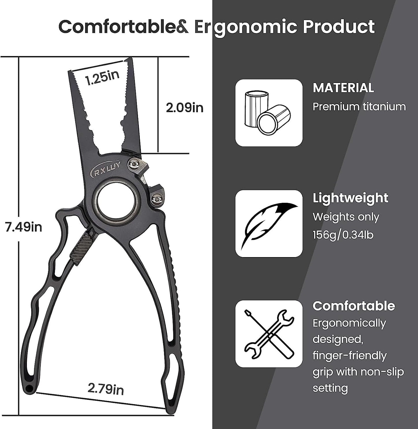 RXLUY Titanium Fishing Pliers, Premium Saltwater Fishing Gear, Tungsten Cutters, Split Ring Hook Remover, Knot Tying Tool with Lanyard, Ice Fishing, Sea Fishing Kit Gifts for Men