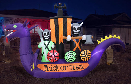 11ft Long Halloween Inflatable Dragon Pirate Ship Skeleton Scene