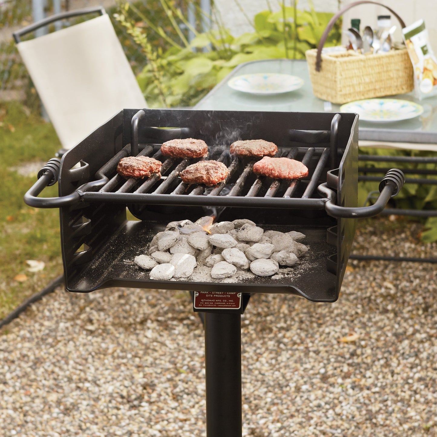 Pilot Rock Park Style Steel Outdoor BBQ Charcoal Grill and Post, Black