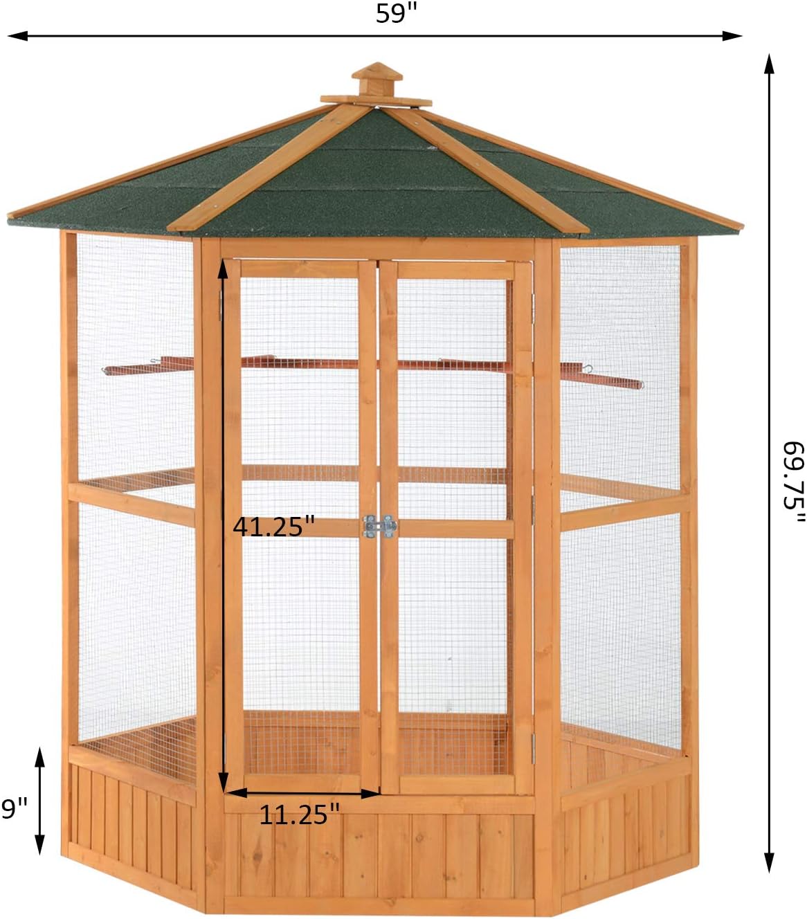 Large Wooden Hexagonal Outdoor Aviary Flight Bird Cage with Covered Roof