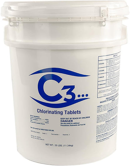 C3... 3" Stabilized Chlorine Tablets for Swimming Pools and Spas | Individually Wrapped | Slow Dissolving Tabs | 50 Pounds