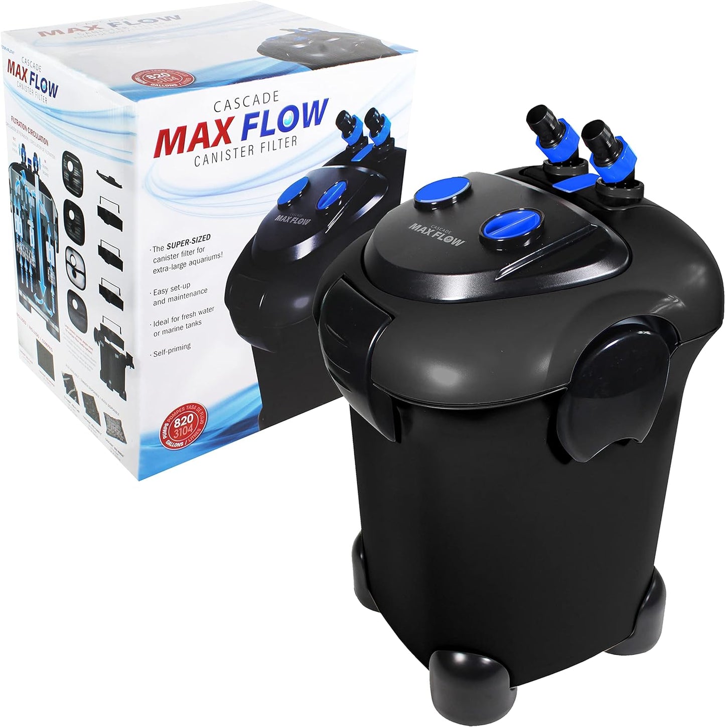 Cascade Max Flow Aquarium Canister Filter – Great for Extra Large Fish Tanks – Perfect for 250+ Gallon Aquariums – 820 Gallons per Hour (GPH)