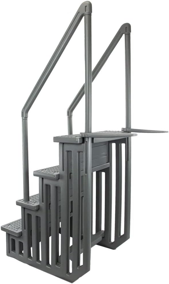 Select Anti-Slip in-Pool Steps | Gray | for Above Ground Swimming Pools | Can Mount to Decks 48" to 54" H | Safety Stairs Capacity Up to 300 lbs