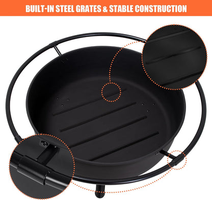 SUNCREAT 42” Patio Fire Pit Wood Burning with Mesh Spark Screen, Bonfire Outdoor firepit with Fireplace Poker, Black