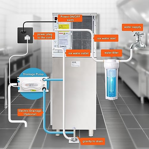 VEVOR Commercial Ice Maker, 360LBS/24H Ice Making Machine with 330.7LBS Large Storage Bin