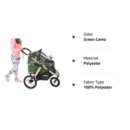 Jogging Sports Stroller with Comfort Rubber Wheels/Zipper-Less Entry/1-Hand Quick Fold/Aluminum Frame for Small/Medium Dogs, Cats and Pets (Green Camo)