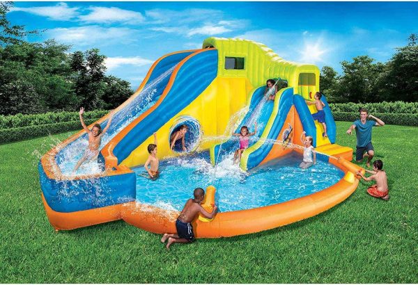 BANZAI Pipeline Twist Kids Inflatable Outdoor Backyard Water Pool Aqua Splash Park and Slides