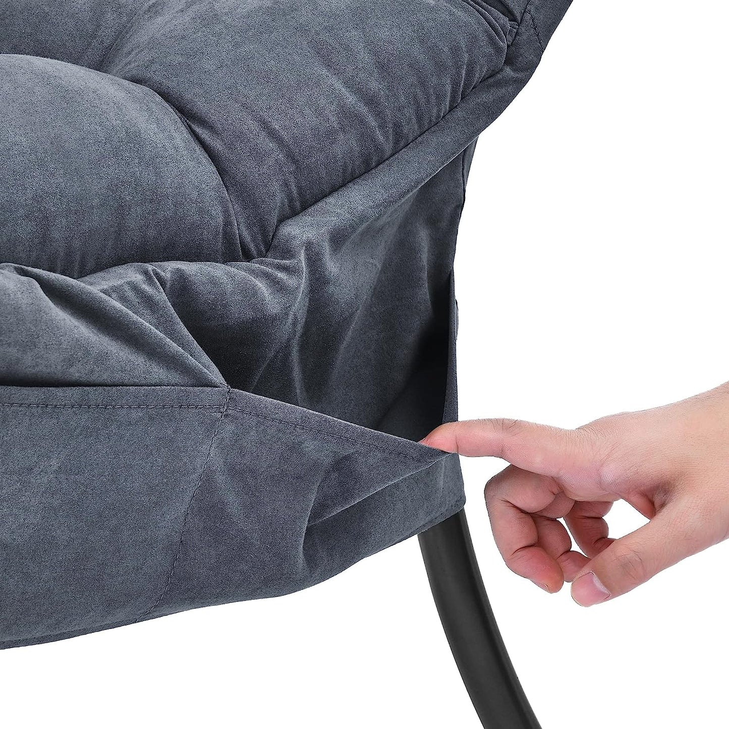 Living and More High Back Sofa Chair, Modern Fabric Lazy Chair, Accent Contemporary Lounge Chair, Cool Grey