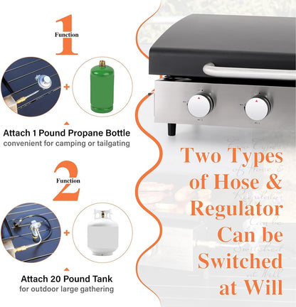 Burner Gas grill with side burner and enameled cast iron grille 42,000BTU outdoor cooking stainless steel propane grill Garden grill, silver