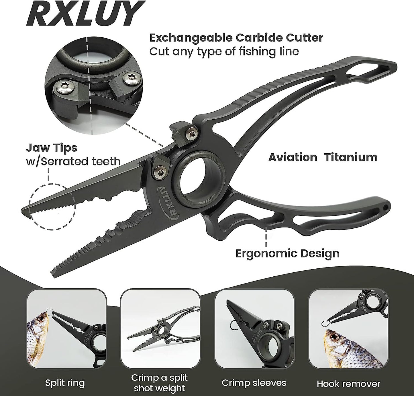 RXLUY Titanium Fishing Pliers, Premium Saltwater Fishing Gear, Tungsten Cutters, Split Ring Hook Remover, Knot Tying Tool with Lanyard, Ice Fishing, Sea Fishing Kit Gifts for Men