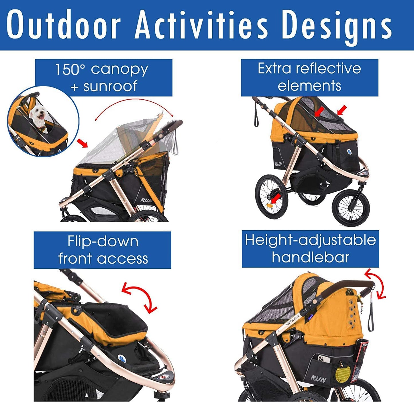 Jogging Sports Stroller with Comfort Rubber Wheels/Zipper-Less Entry/1-Hand Quick Fold/Aluminum Frame for Small/Medium Dogs, Cats and Pets (Green Camo)