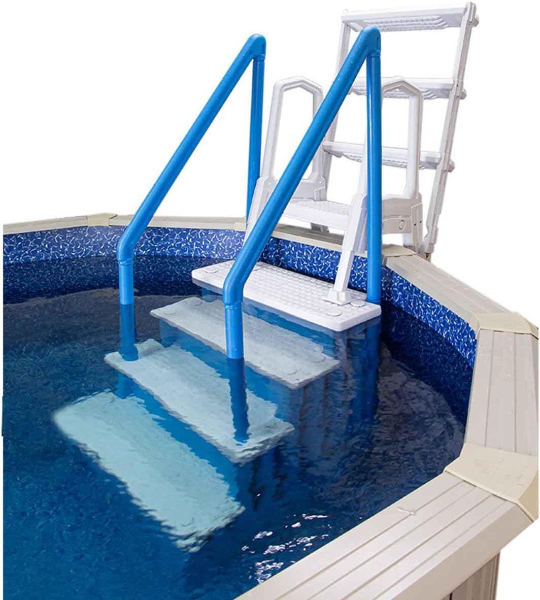 Select Anti-Slip in-Pool Steps | Gray | for Above Ground Swimming Pools | Can Mount to Decks 48" to 54" H | Safety Stairs Capacity Up to 300 lbs