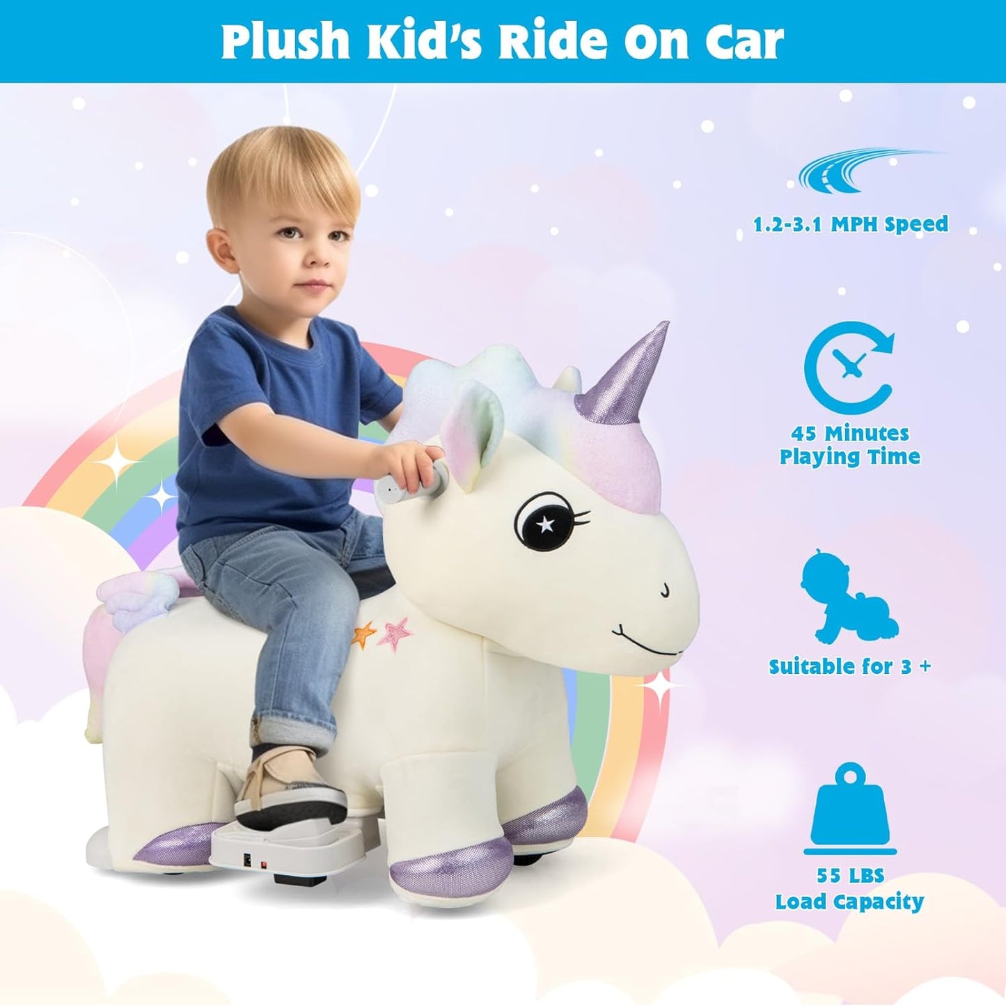 Kids Ride Unicorn, 6V Battery Powered Electric Animal Toy