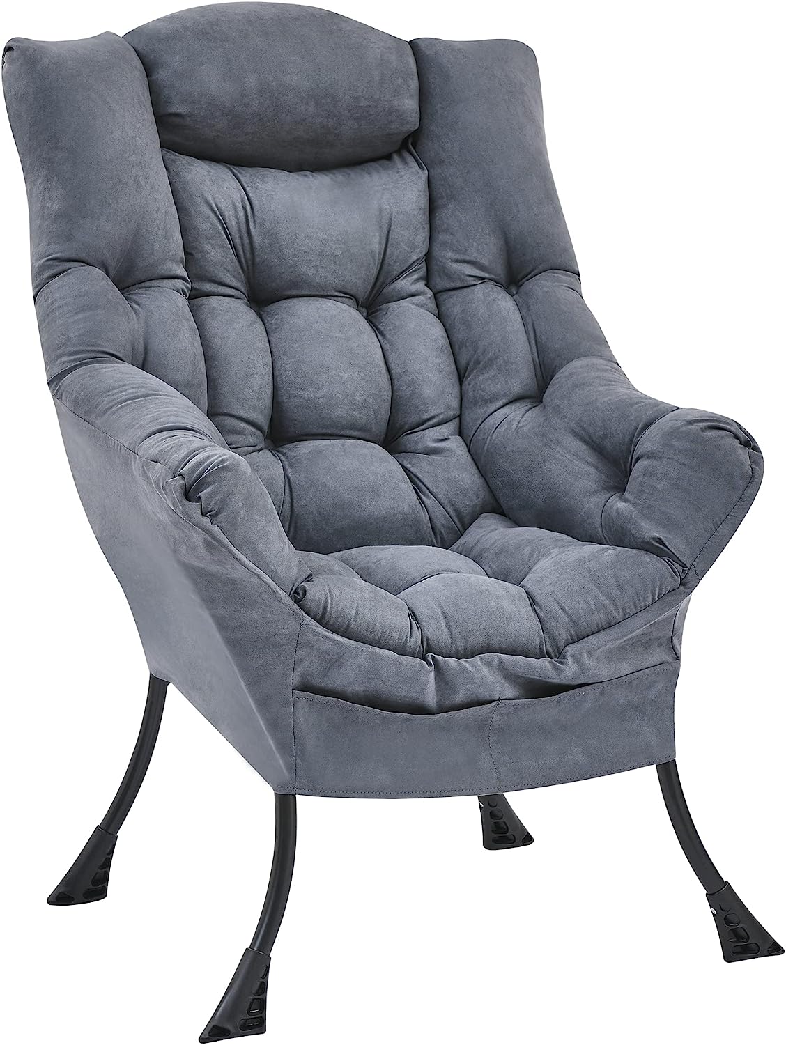 Living and More High Back Sofa Chair, Modern Fabric Lazy Chair, Accent Contemporary Lounge Chair, Cool Grey
